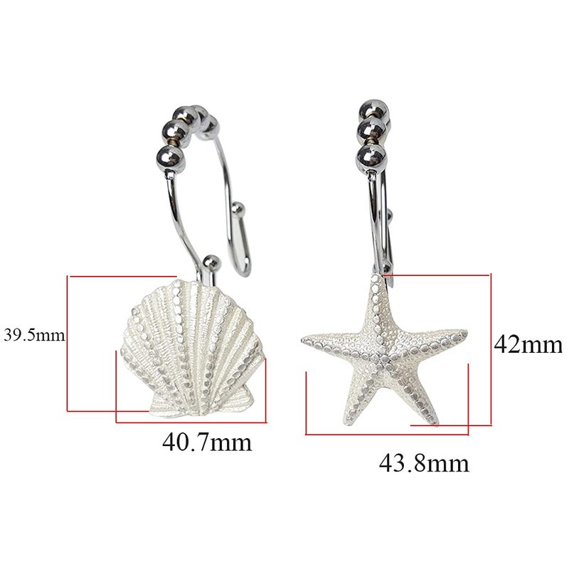 Actpe Starfish & Seashell Stainless Steel Rust Resistant Double Hooks Glide Shower Curtain Ring Hangs Holder for Bathroom Home Decor - Image 2